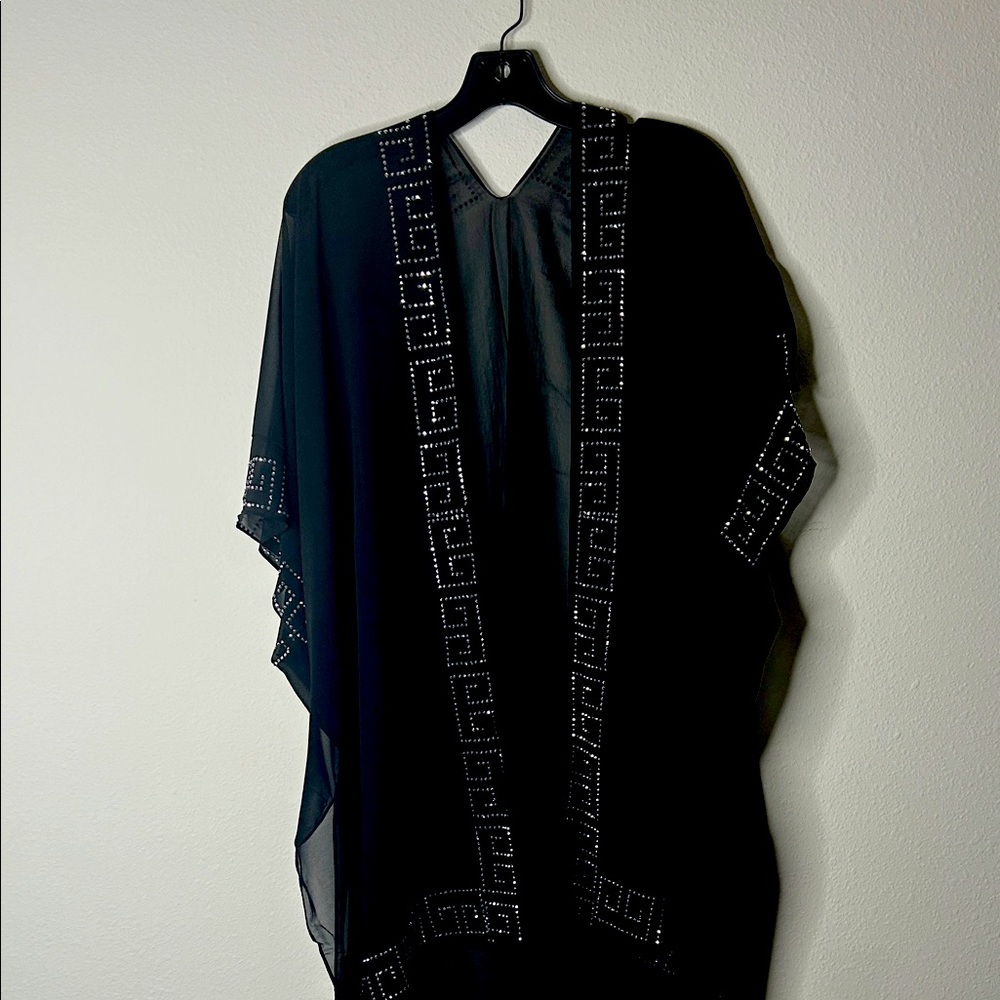 Pure Collection Black Sheer Kimono with Silver Accents